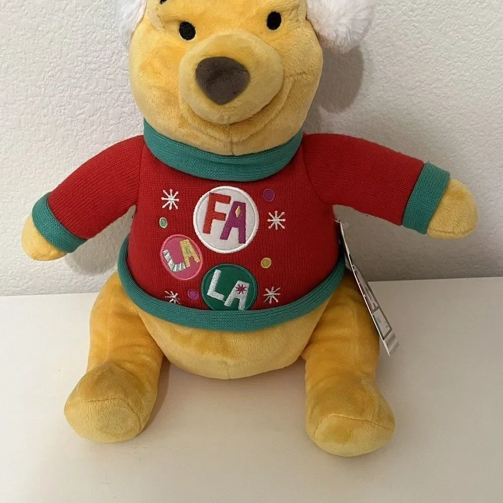Disney Store Winnie the Pooh Christmas Bear Plush Fa La La Sweater w/ Tag